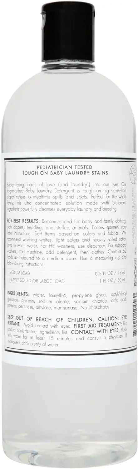 Fragrance Free Baby Laundry Detergent Liquid Concentrated 62 loads 32oz Free & Clear Free of Fragrances Dyes