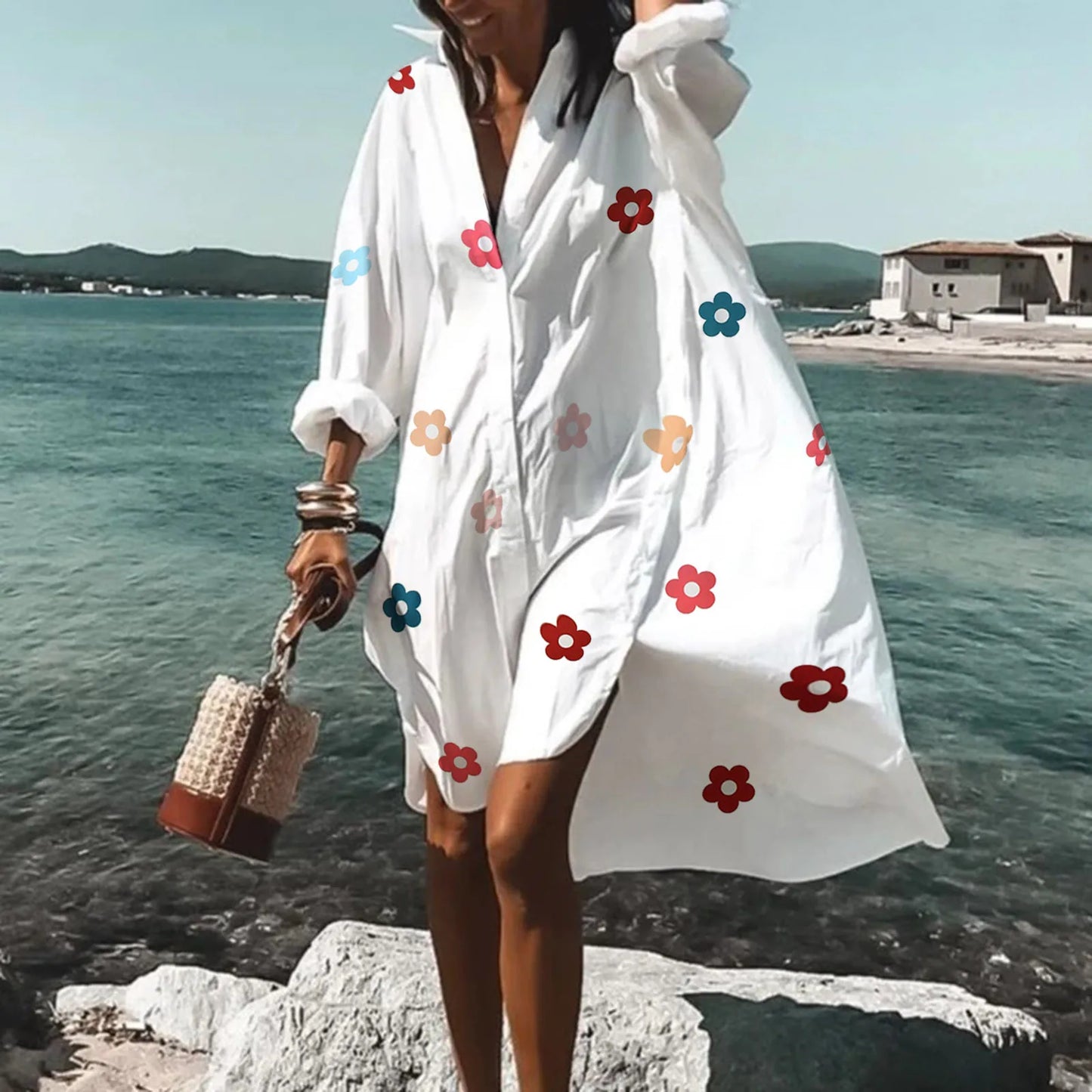 Hot 2023 Long Loose for Beach Women Swimsuit Cover-ups Woman Swimwear Bikini Cover up Beachwear Blouse Saida de Praia