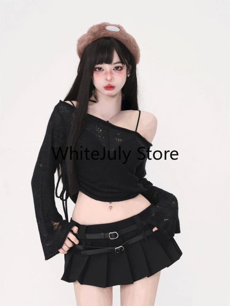 2 Piece Dress Set Women Casual Knitted Sweater + Mini Skirts Casual Knit Set Crop Tops Office Lady