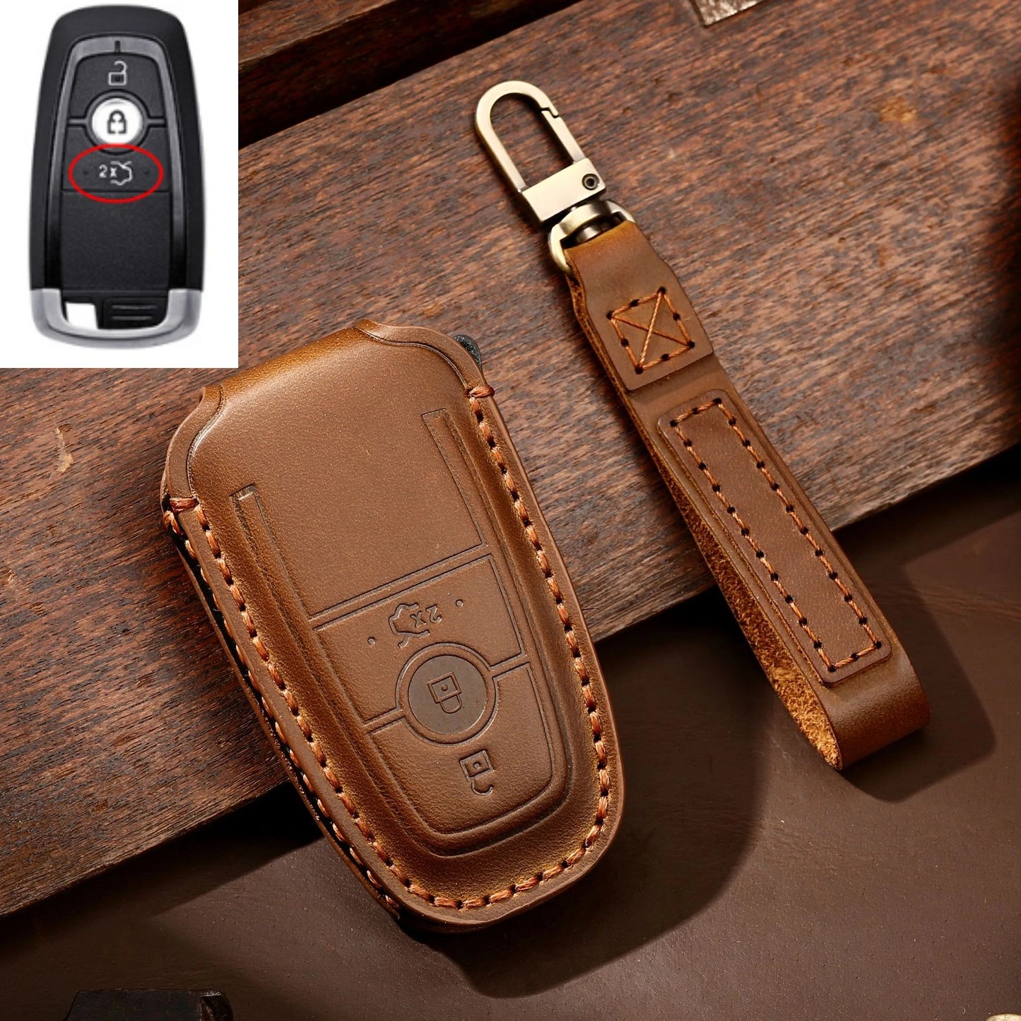 Leather Car Remote Key Case Cover For Ford Fusion Edge Mustang Explorer F150 F250 F350 Ecosport Protector Holder Shell Fob