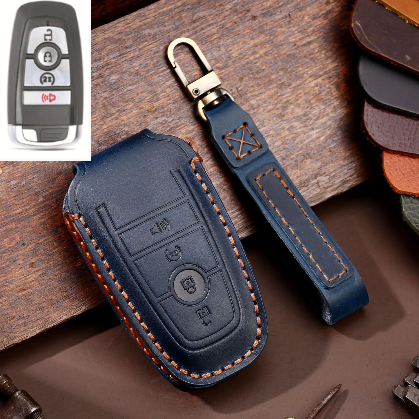 Leather Car Remote Key Case Cover For Ford Fusion Edge Mustang Explorer F150 F250 F350 Ecosport Protector Holder Shell Fob