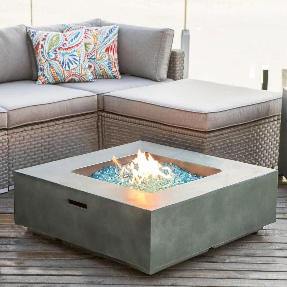 Outdoor Propane Fire Pit Coffee Table with Faux Stone 35-inch Planter Base, 50,000 BTU Stainless Steel Burner,Waterproof Cover