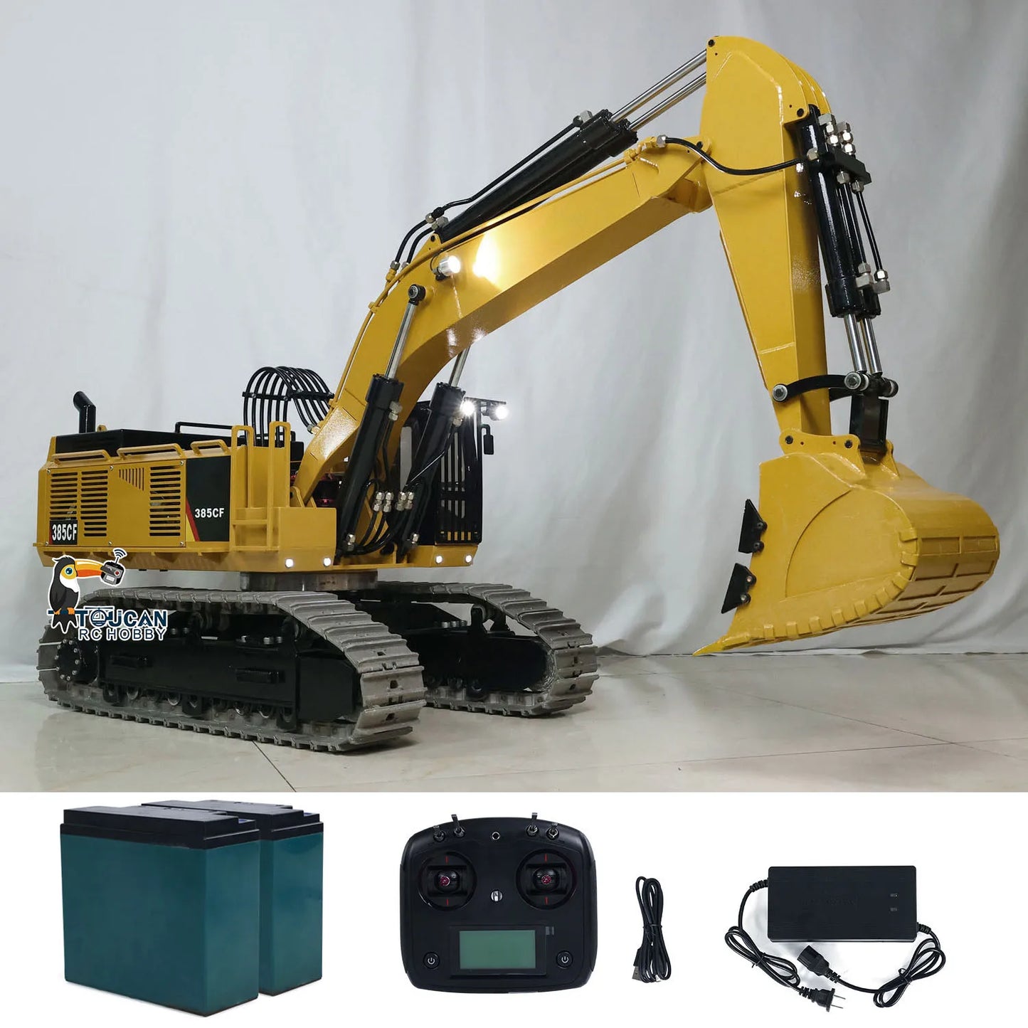 1/8 Metal 385CF Giant Hydraulic RC Excavator Radio Control Diggers Trucks Cars Dual Brushless Motor Rotating Toys for Adults