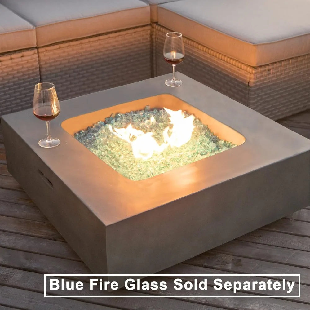 Outdoor Propane Fire Pit Coffee Table with Faux Stone 35-inch Planter Base, 50,000 BTU Stainless Steel Burner,Waterproof Cover