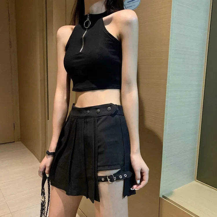 Shorts Skirt Women  Streetwear Harajuku Leg Ring Buckle Detachable High Waist  Clubwear