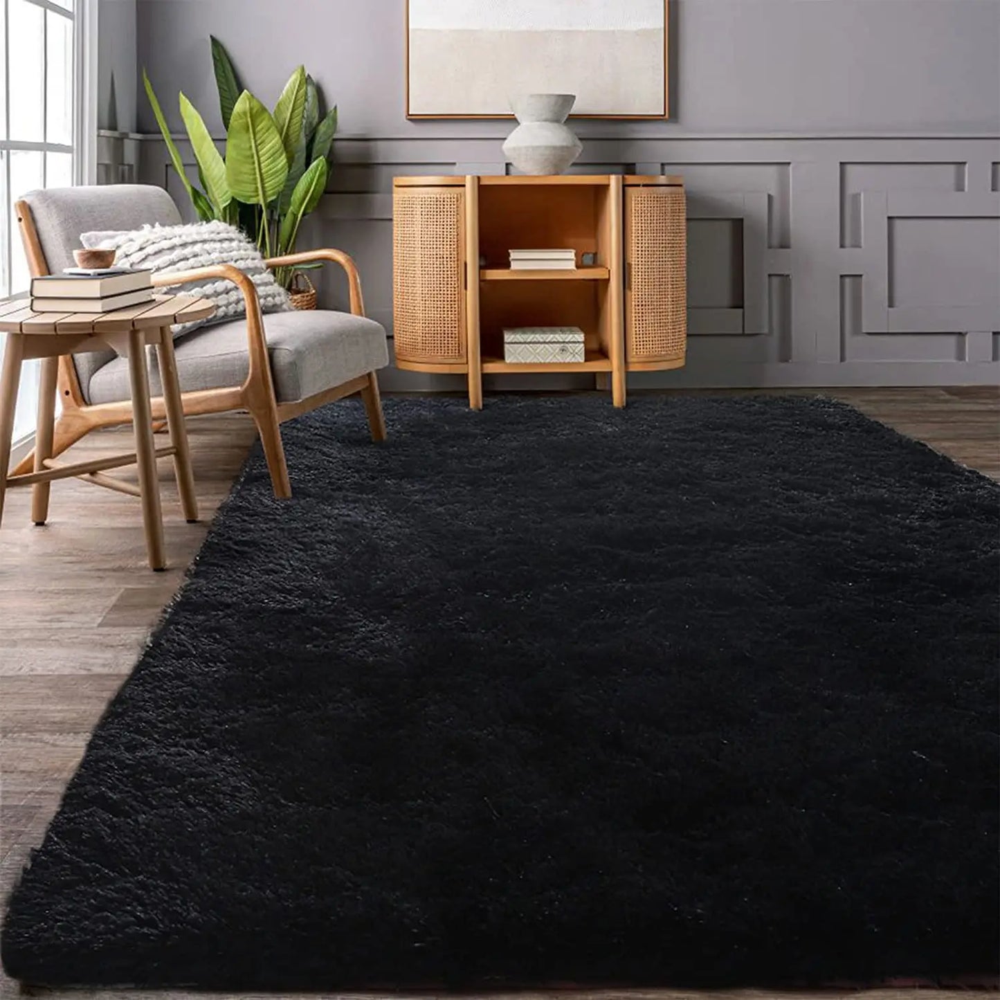 Black Area Rugs for Bedroom Plush Furry Shag Rug Indoor Modern Plush Area Rugs for Living Room Home Decor Floor Carpet Shag Rugs