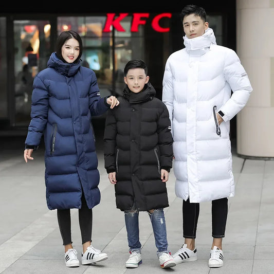 Men's Women Long Jacket Warm Thickened Cotton Hooded Fashion Parka Waterproof Outwear Snow Jacket