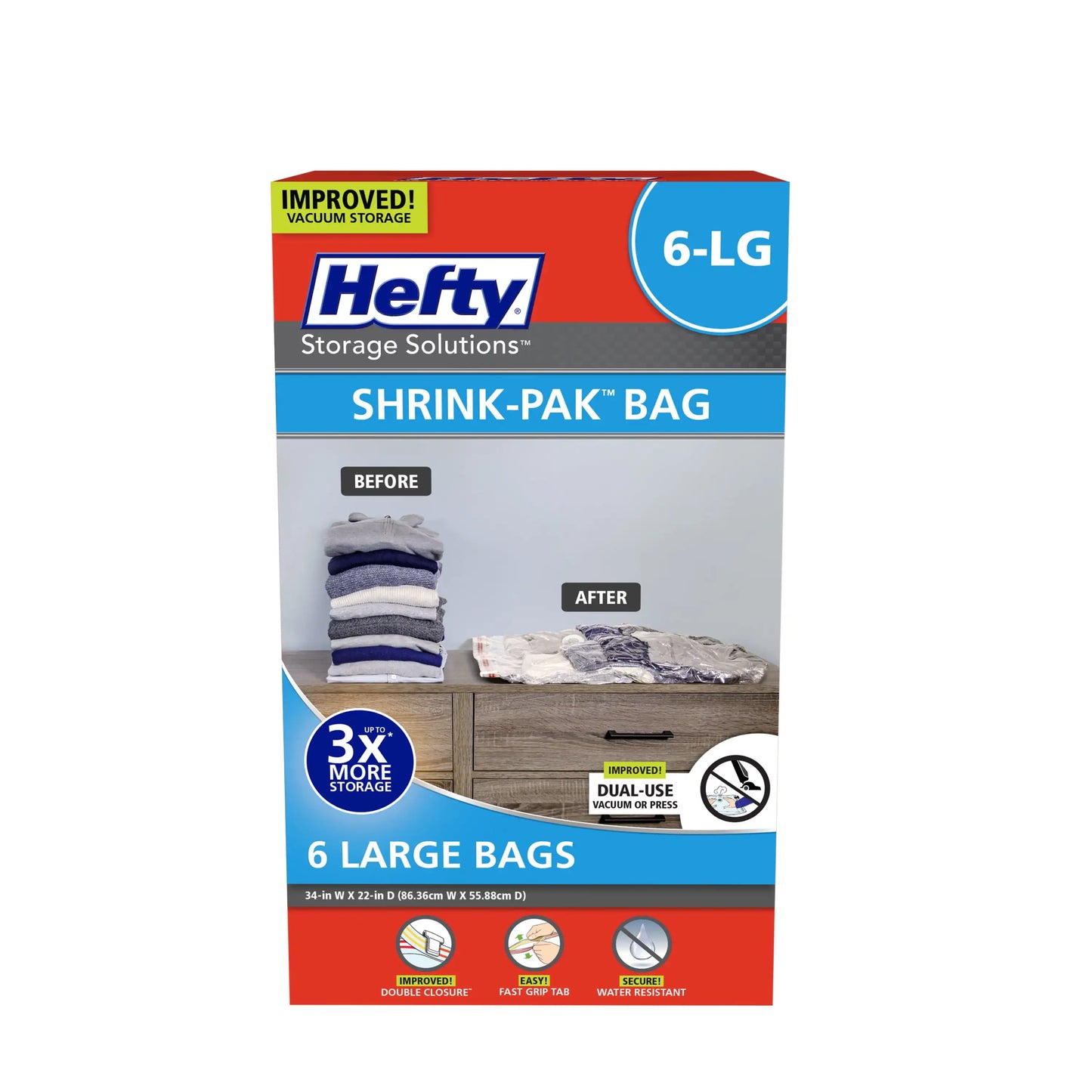 Hefty SHRINK-PAK 6 Large Vacuum Storage Bags