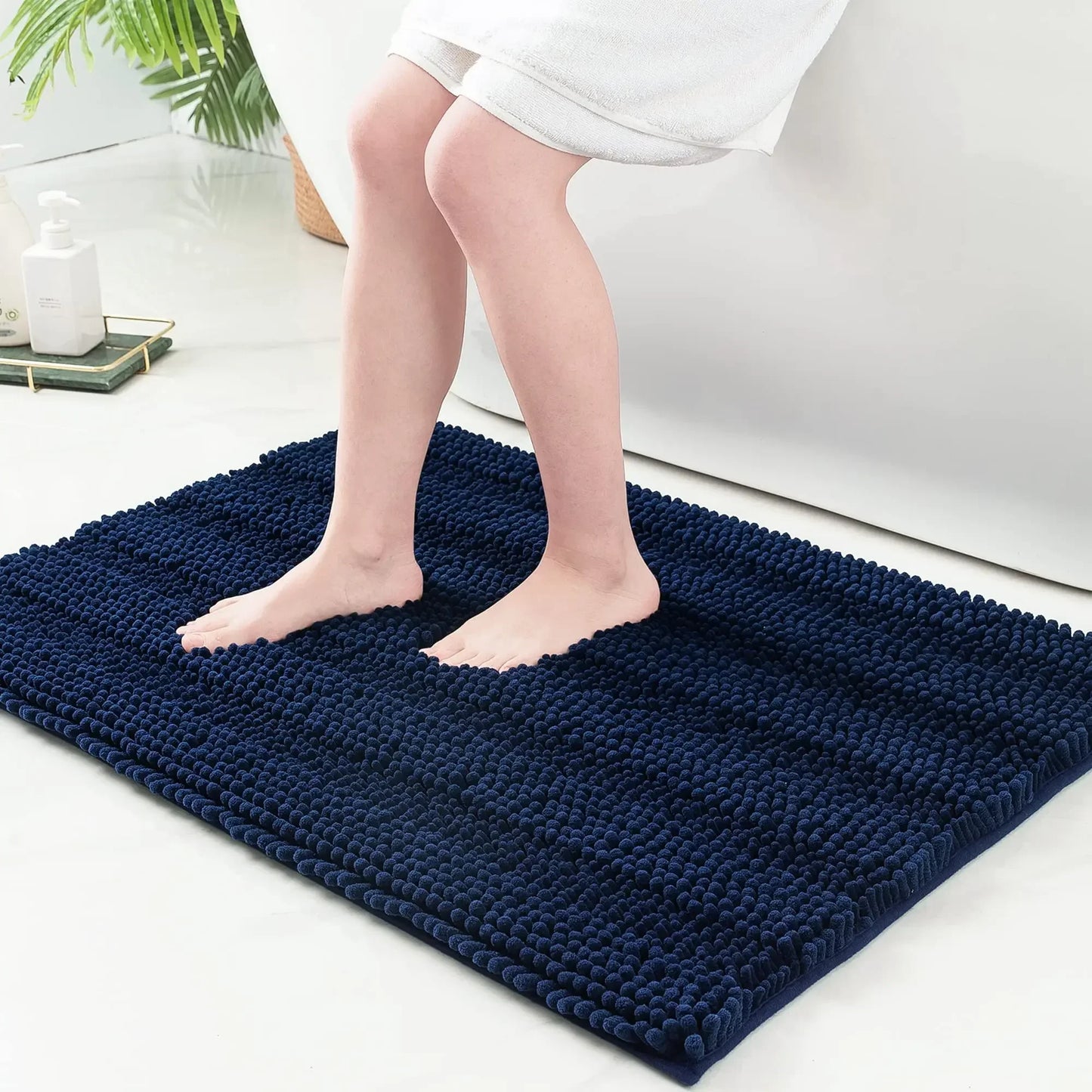 Olanly Chenille Striped Bath Mat Absorbent Quick Dry Floor Decoration Shaggy Shower Pad Soft Plush Carpet Anti-Slip Bathroom Rug