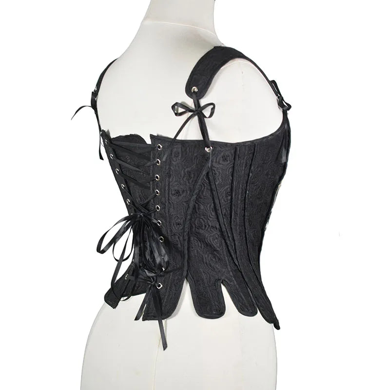 Gothic Bodice Rose Rib Bone Corset Embroider Body shaper Bustier Lingerie Costume Fashion Corselet Party Club Wear Punk Tops