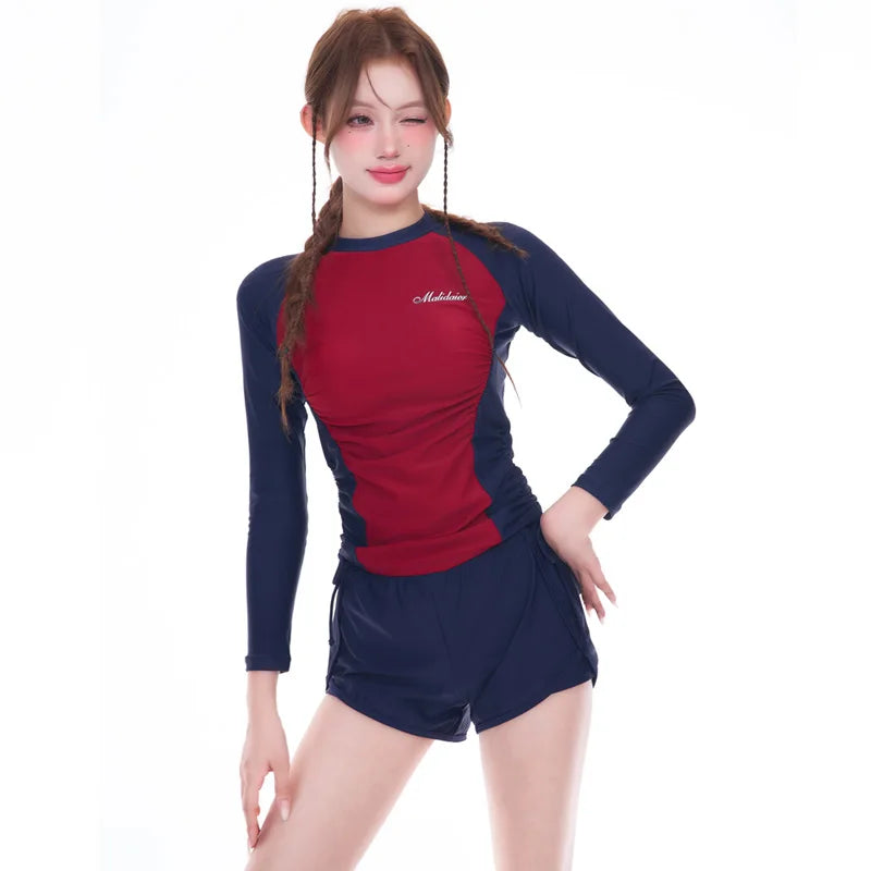 2 Pieces Swimsuit Women Tankini High Waist Swimwear Female Beachwear Summer Shorts Surfing 2024 New Long Sleeve Uv Protection