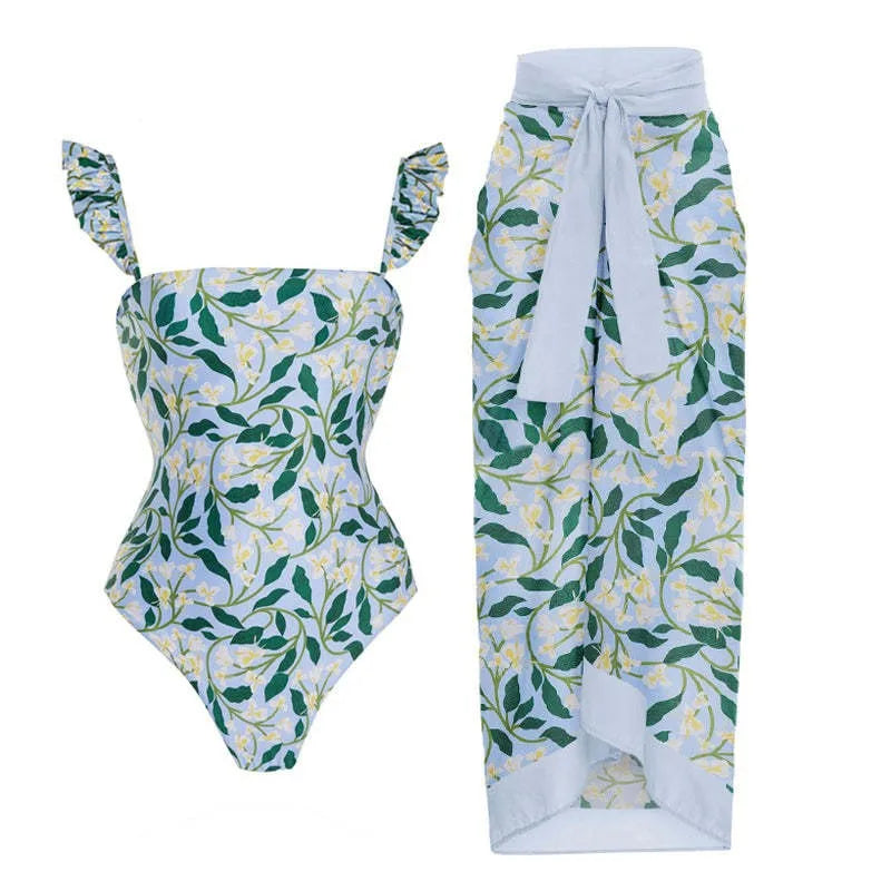 2-Piece Women Bikini Set Swimwear Push Up Floral Printed Ruffle Beachwear