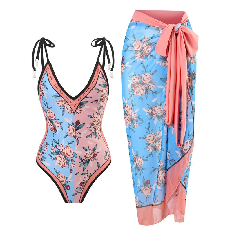 2-Piece Women Bikini Set Swimwear Push Up Floral Printed Ruffle Beachwear