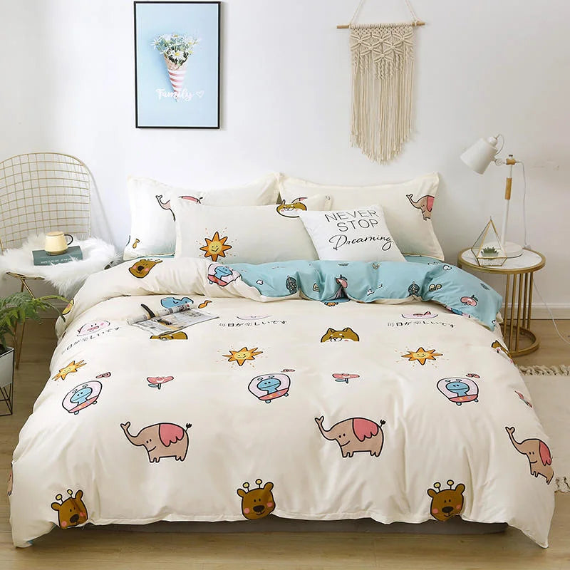 Solstice Home Textile Cyan Cute Cat Kitty Duvet Cover Pillow Case Bed Sheet Boy Kid Teen Girl Bedding Covers Set King Queen Twin