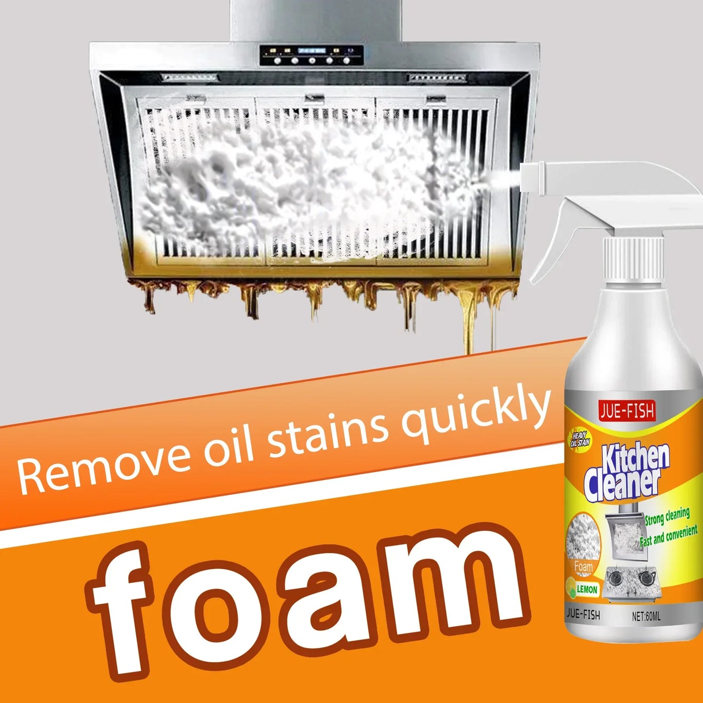 Kitchen Grease Foam Cleaner Powerful Heavy Oil Stain Remover Grills Ovens Grease Cleaner Household Dirt Cleaning Bubble Spray