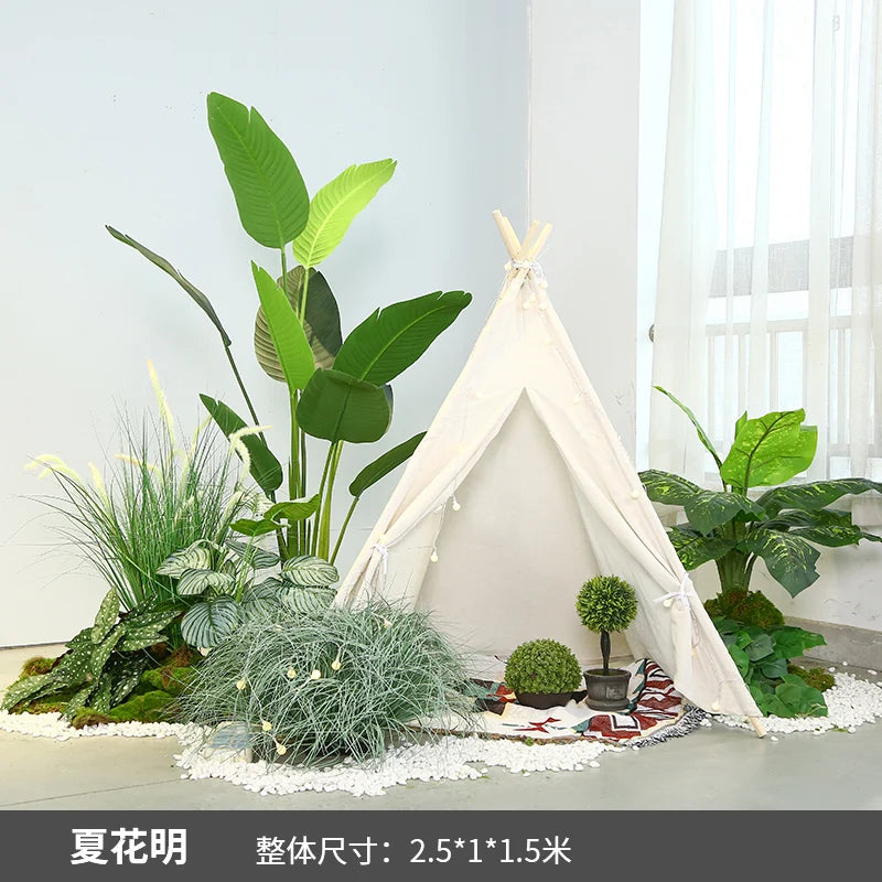 Simulation of green plant landscaping camping combined balcony landscape indoor fake green plant window decoration stair corner