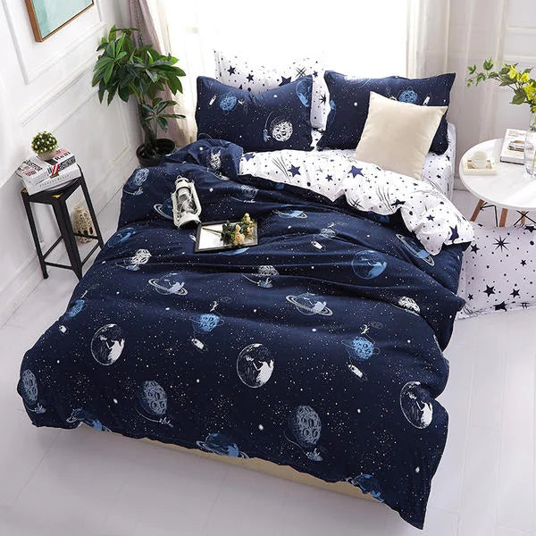 Solstice Home Textile Cyan Cute Cat Kitty Duvet Cover Pillow Case Bed Sheet Boy Kid Teen Girl Bedding Covers Set King Queen Twin