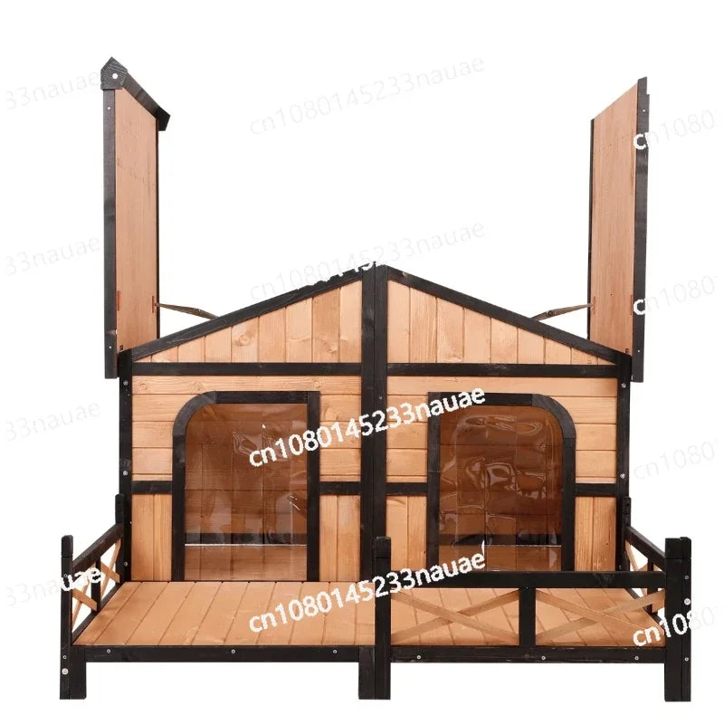 Dog House Weatherproof Rustic Log Cabin Style Elevated Pet Shelter Nap Porch Deck Natural