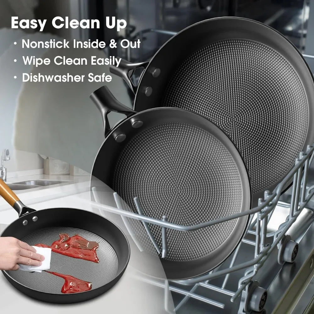 Non Stick Frying Pans - 8 inch & 10 inch Frying Pan Nonstick Set, Honeycomb Lock Oil Cast Iron Skillets, Dishwasher Safe