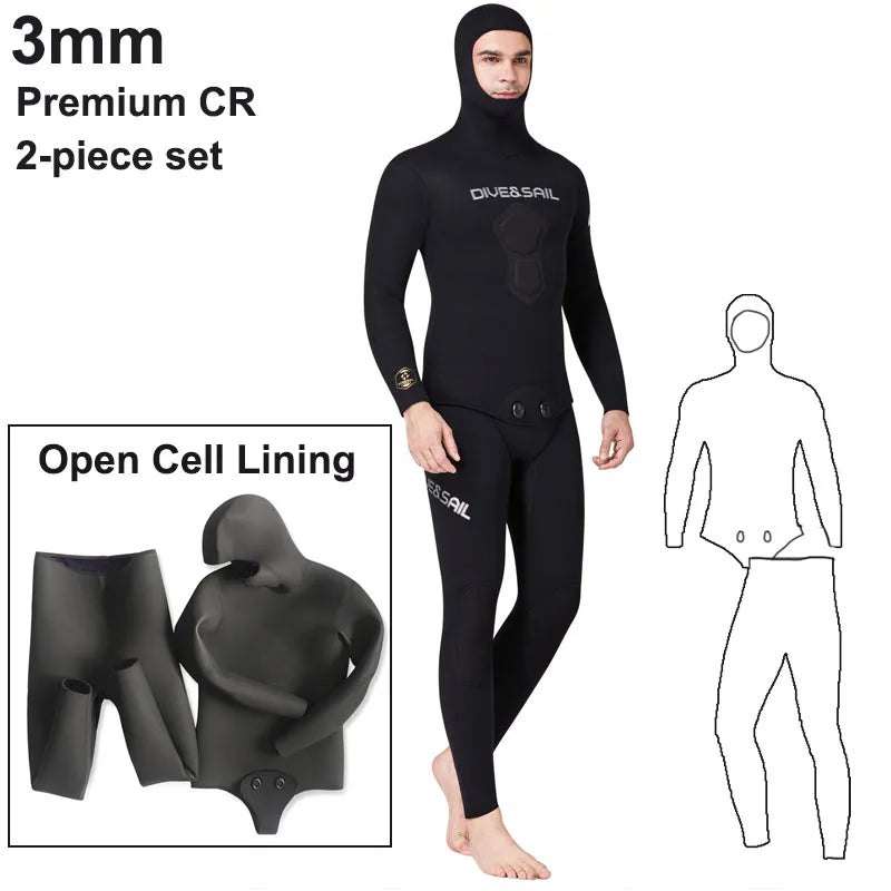 Open Cell Camo Spearfishing Wetsuits Men 3mm /1.5mm Neoprene 2-Pieces Hooded Super Stretch Scuba Diving Suit Thermal Swimsuit