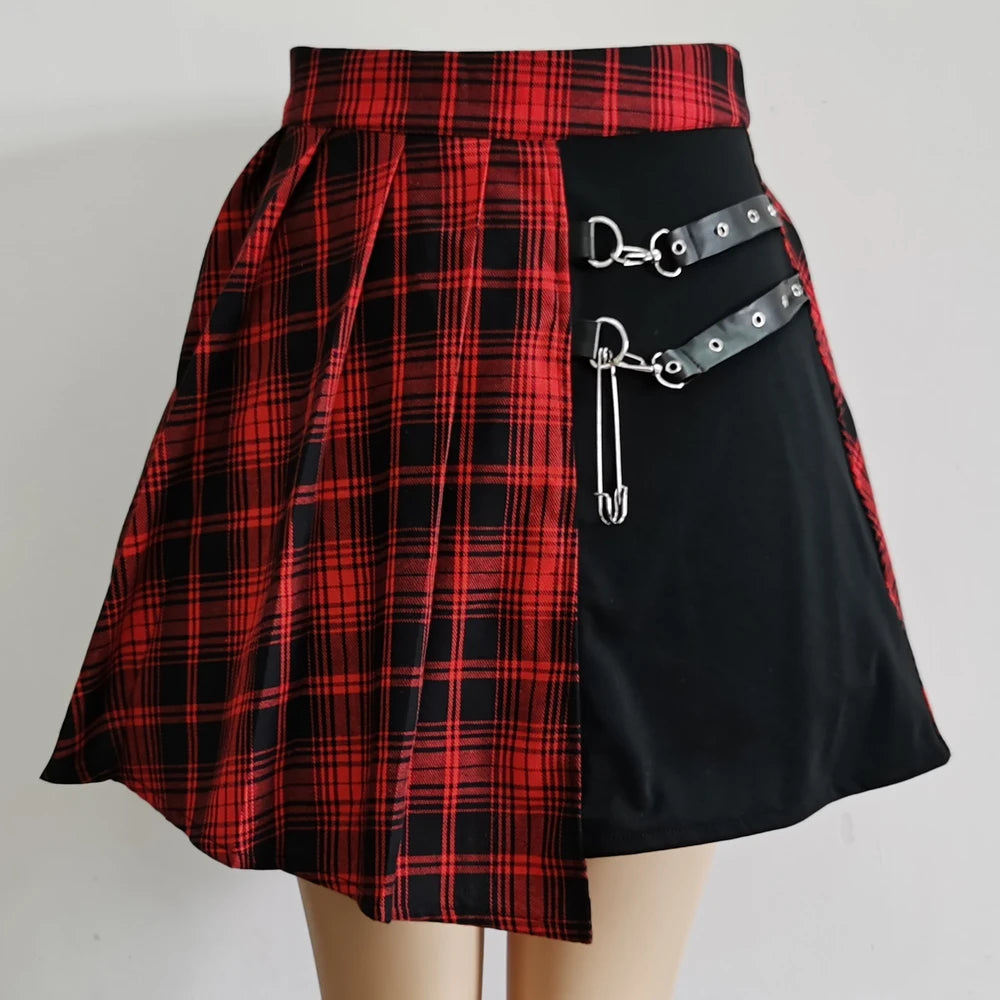 FICHOR Streetwear Mall Goth Skirt Women Harajuku Y2k E-girl High Waist Bandage Mini Skirt Dark Gothic Punk Emo Alt Club Wear