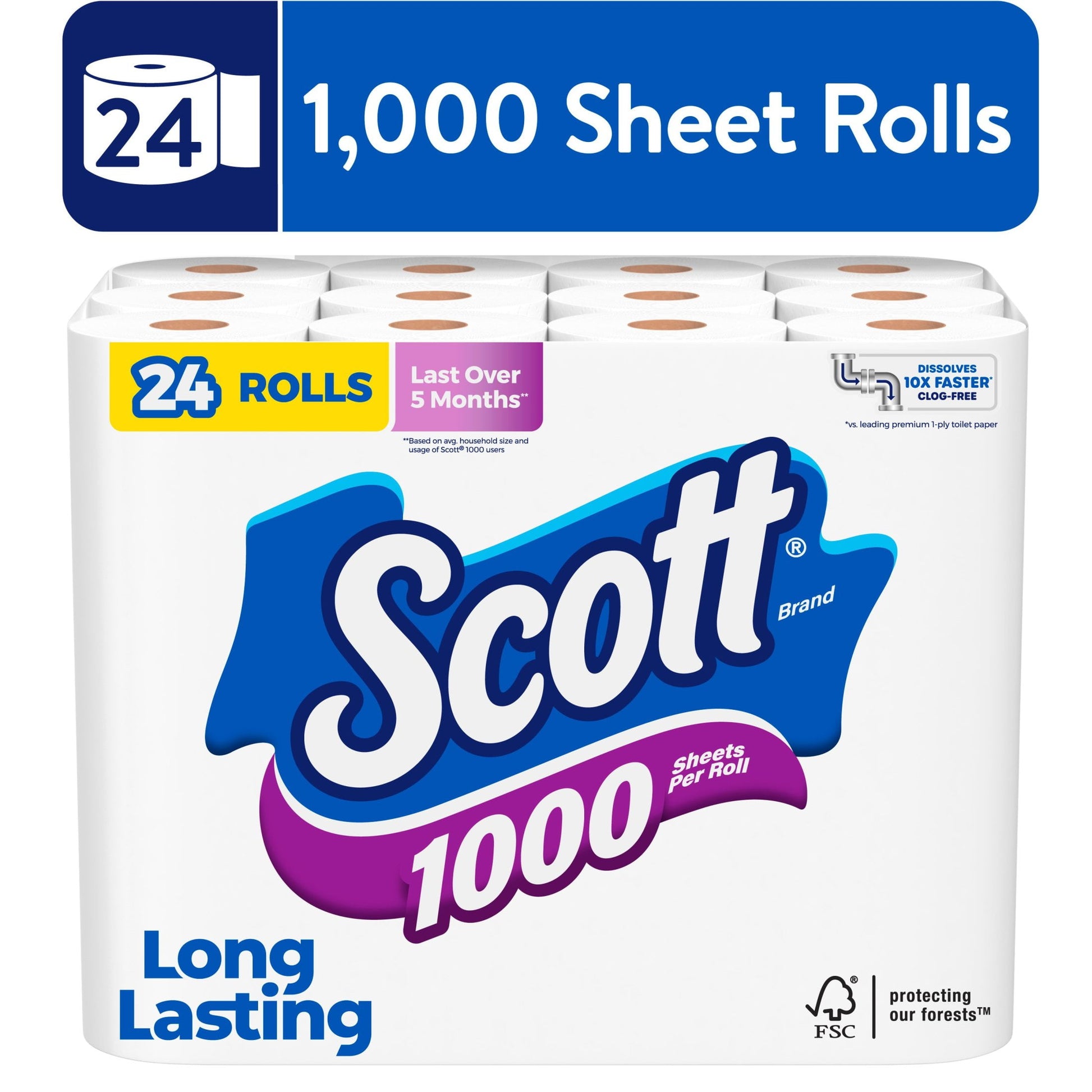 1000 Toilet Paper, 24 Rolls, 1,000 Sheets per Roll