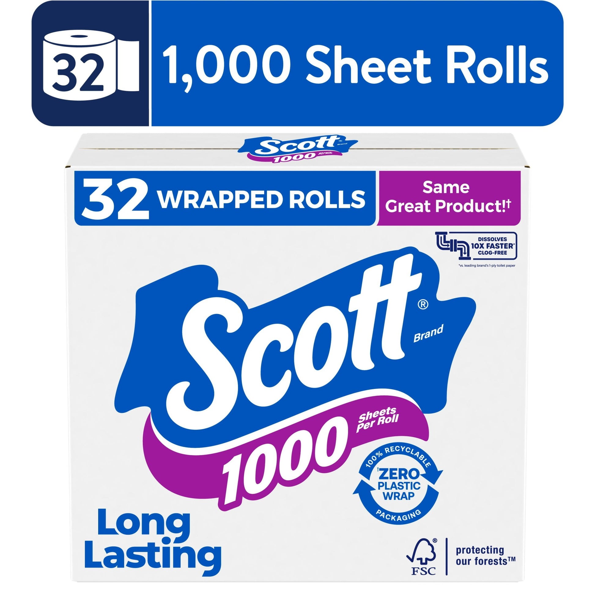 1000 Toilet Paper, 32 Rolls, 1,000 Sheets per Roll