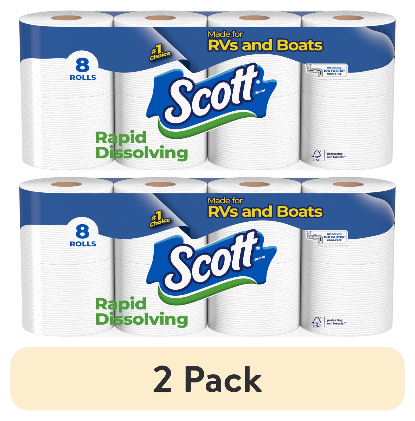 (2 Pack)  Rapid-Dissolving Toilet Paper for Rvs & Boats, 8 Double Rolls