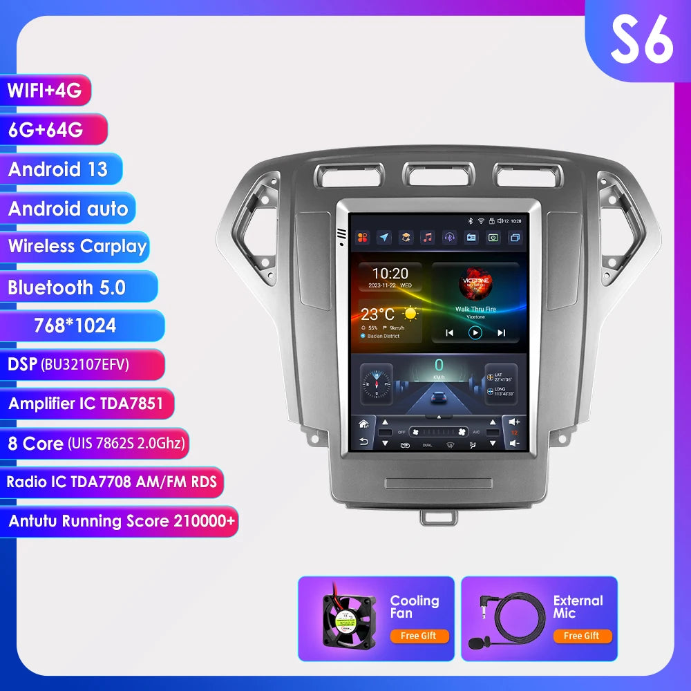 Ossuret 9.7inch Android13 Car Radio For Ford Mondeo MK4 Galaxy 2007 - 2010 Auto AC CarPlay DSP RDS GPS Navi UI7862 Multimedia