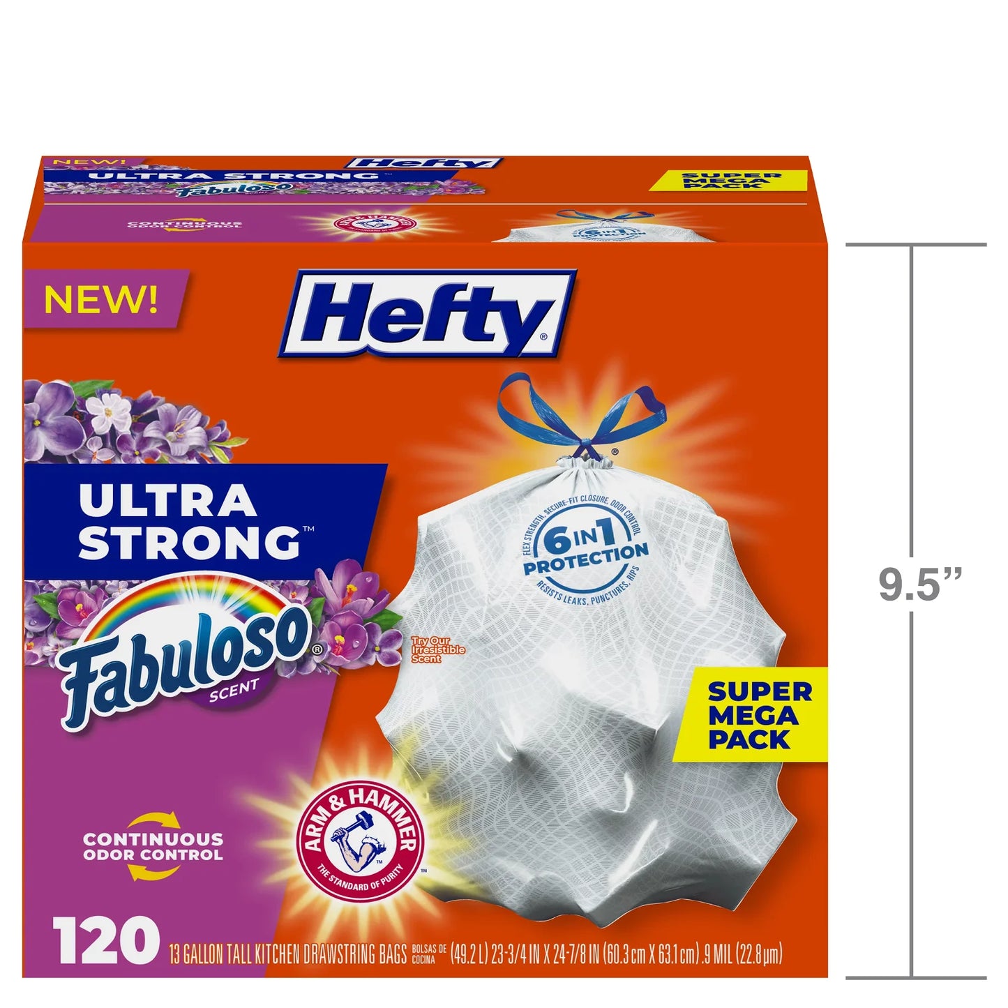 Hefty Ultra Strong Tall Kitchen Trash Bags, Fabuloso Scent, 13 Gallon, 120 Count