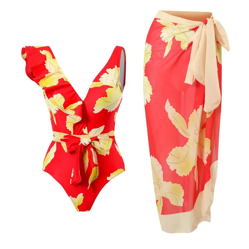 2-Piece Women Bikini Set Swimwear Push Up Floral Printed Ruffle Beachwear