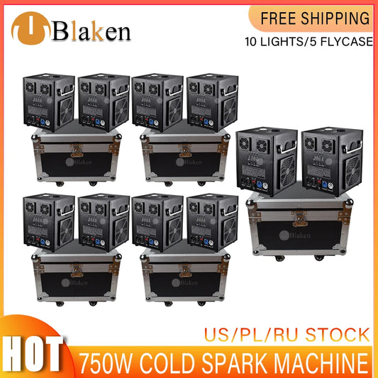 5Pcs Road Cases With Waterfall Fountain 10Pcs 750W Wireless DMX Remote Cold Spark Machine Fireworks For Wedding Party Sparkular