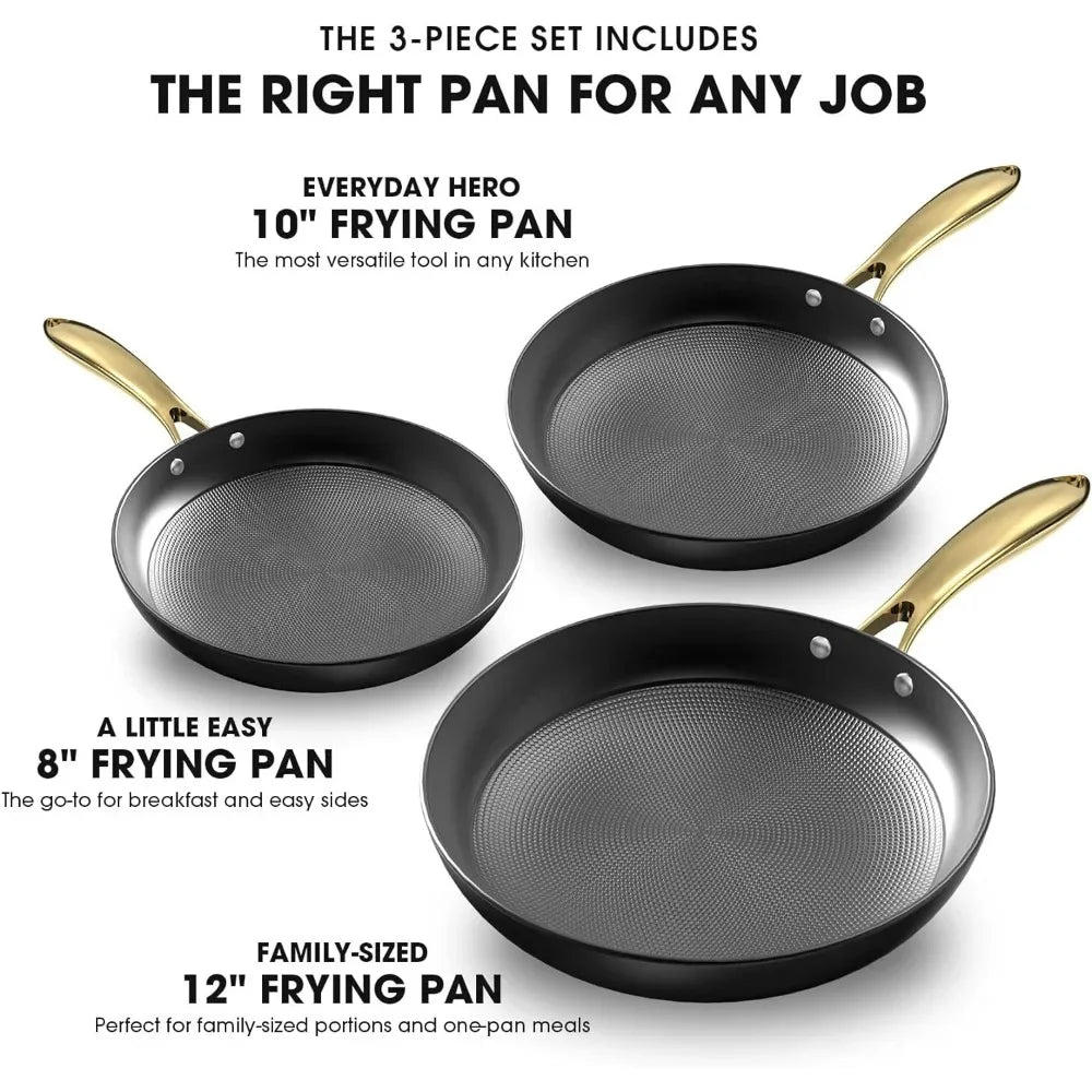 Non Stick Frying Pans, Nonstick Cast Iron Skillets 3 Pcs - 8 Inch, 10 Inch and 12 Inch Nonstick Frying Pan Set, Professional