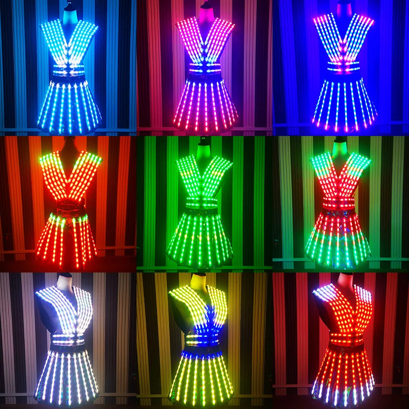 LED illuminated JK women's dance dress, bra and shorts, Alice shoulder armor set, ballroom costume, JK group, fashionable