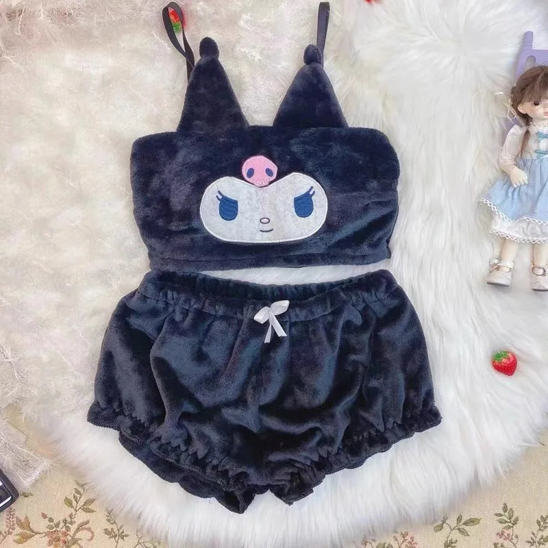 Japanese Kawaii Embroidered Underwear Plush Cartoon Rabbit Ear Student Temptation Bra Set Anime Cosplay Costume Bow Lingerie