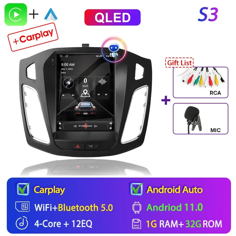 Srnubi 2 Din 9.7" Android 12 Carplay Car Radio for Ford Focus 3 Mk 3 2011 2012 - 2019 Multimedia Player 2Din GPS Auto Stereo DVD