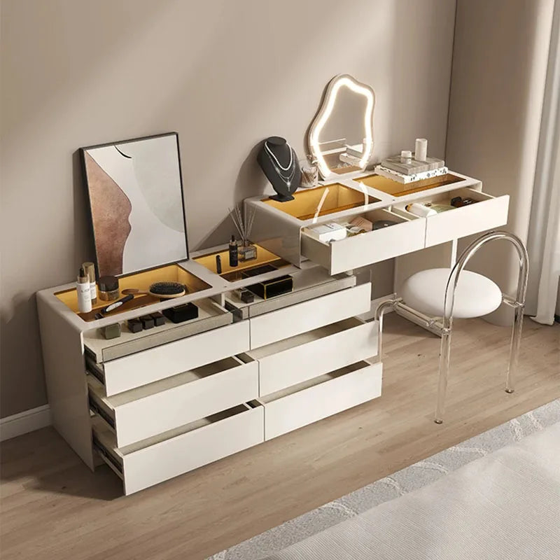 Storage Organizer Light Dressing Table Mirror Makeup Luxury Modern Dressing Table Woman Stool Schmink Tisch Bedroom Furniture