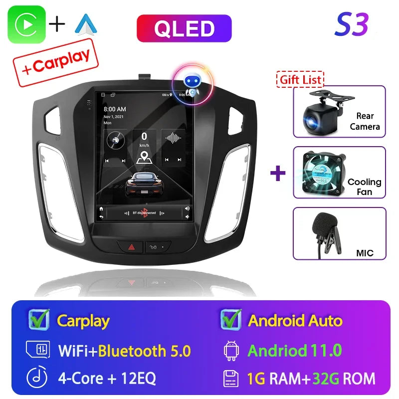 Srnubi 2 Din 9.7" Android 12 Carplay Car Radio for Ford Focus 3 Mk 3 2011 2012 - 2019 Multimedia Player 2Din GPS Auto Stereo DVD