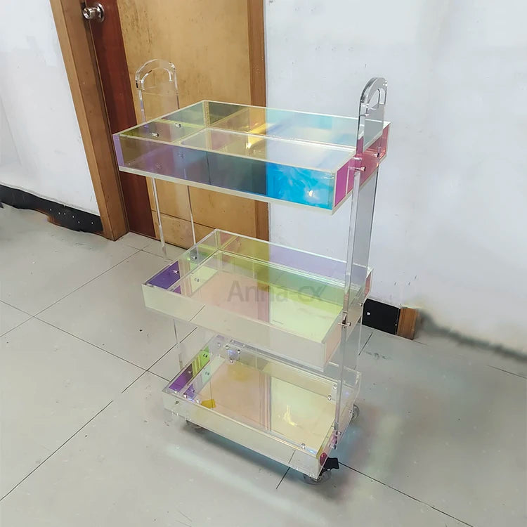 Hotel furniture luggage housekeeping cleaning room service rainbow acrylic trolley Bar Cart Acrylic Hotel Trolley