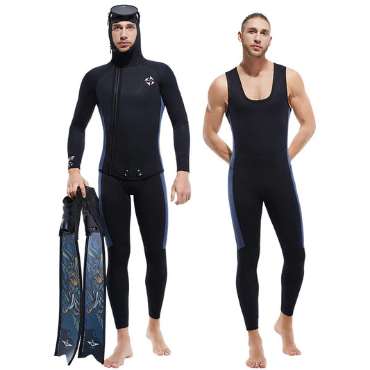 Men 5MM Neoprene Wetsuit 2-Pieces Set Diving Suit Scuba Spearfishing Snorkeling Surfing Wetsuit Deepwater Thermal Swimsuit