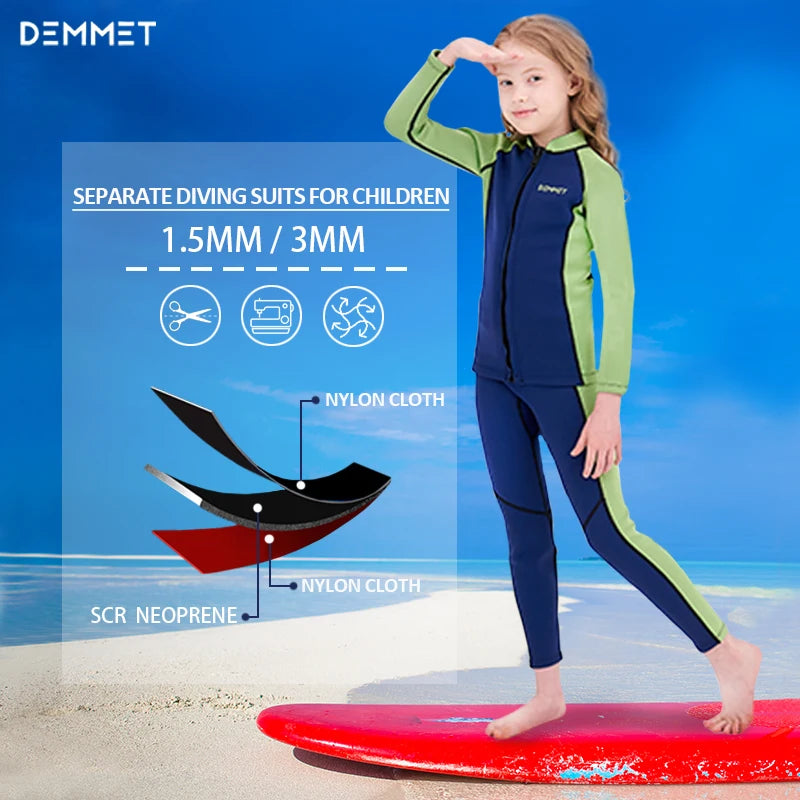 Wholesale Custom Kid Wetsuit Boy Girl 2 Pieces Split Long Sleeves Pants Swimsuit Neoprene Warm Swimming Diving Surf Swimwear