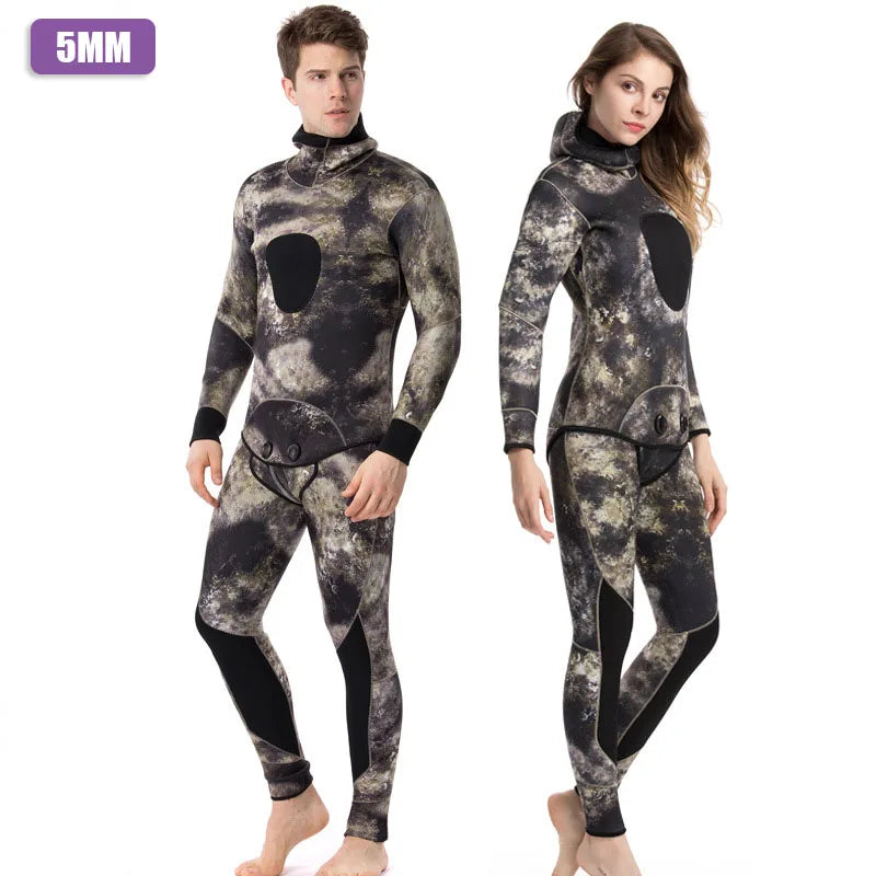 Oulylan 5mm 7mm Men's Camouflage Wetsuit Hooded 2 Pieces Swimsuit Spearfishing Kayak Underwater Hunting Scuba Diving Supplies