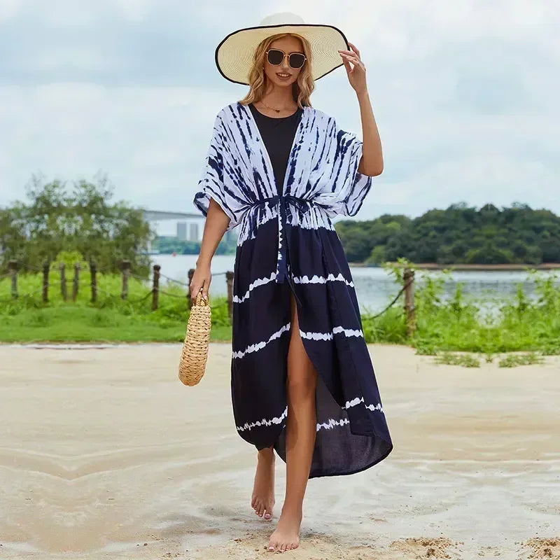 Bohemian Printed Summer Beach Wear Bikini Wrap Dress Tunic Summer Women Swimsuit Cover-ups