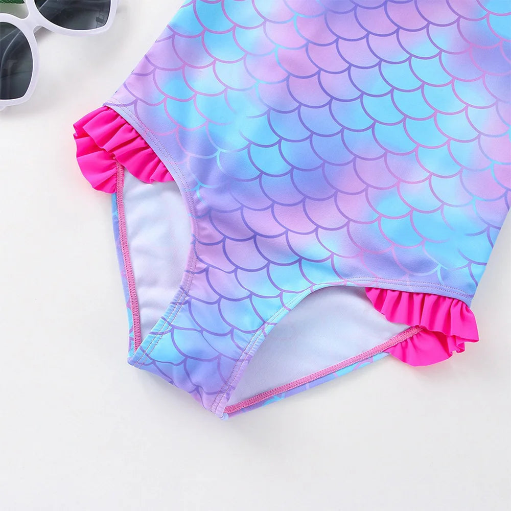 Stitch Girls Swimsuit Fashion Mermaid Fish Scale One-Piece Bathing Suits Children's Dresses Summer Swimwear Beach Suit Kids Wear