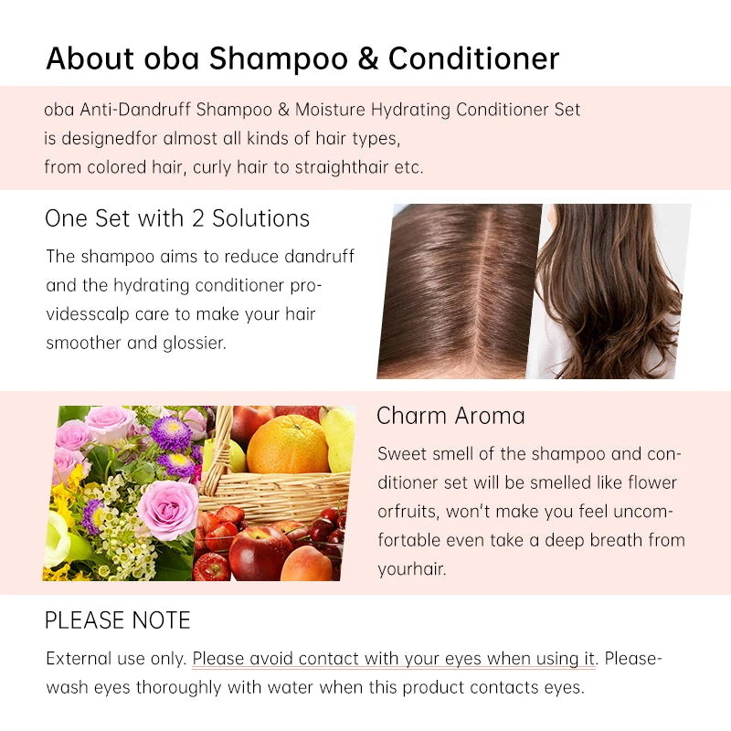 Oba Shampoo and Conditioner Set Anti-dandruff Treatment Shampoo with Scalp Care Cleanse Dirt Oil for Colored Curl All Types Hair