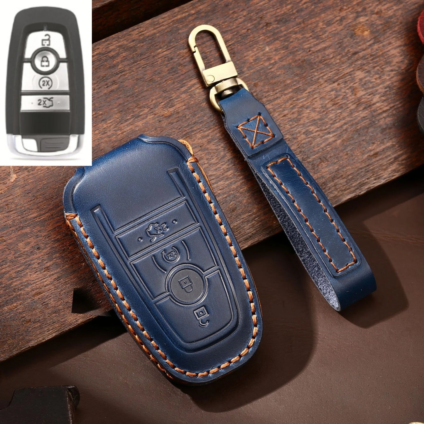 Leather Car Remote Key Case Cover For Ford Fusion Edge Mustang Explorer F150 F250 F350 Ecosport Protector Holder Shell Fob