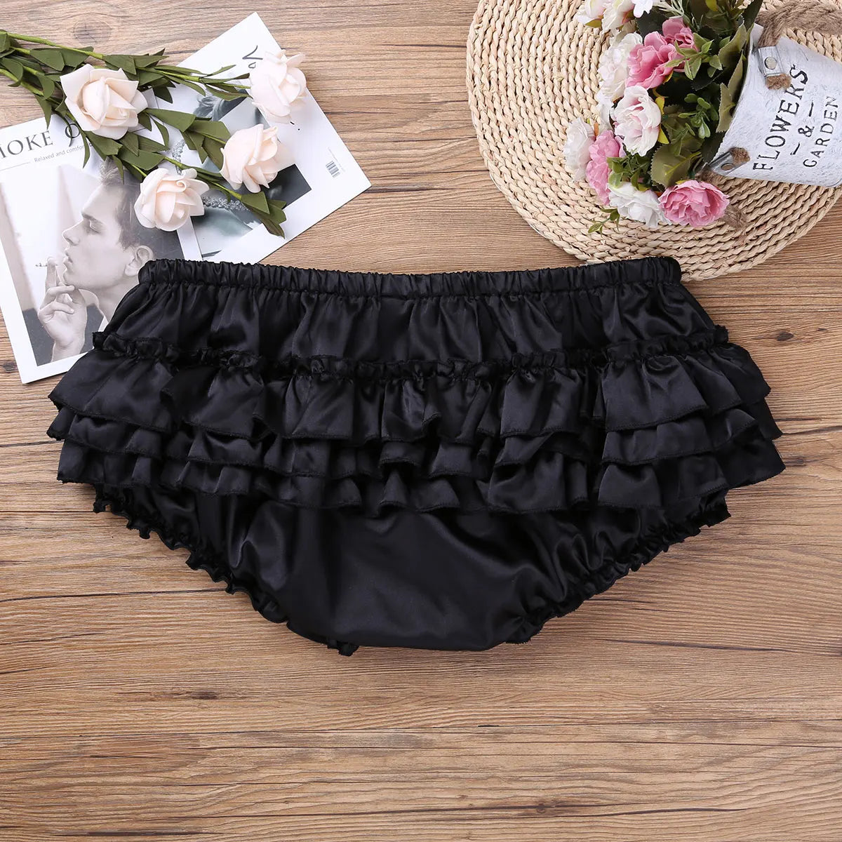 Mens Lingerie Set Sissy Satin Bra +Panties Frilly Bowknot Ruffled Lace Sleepwear Nightdress Gay Male Crossdress Underwear Set