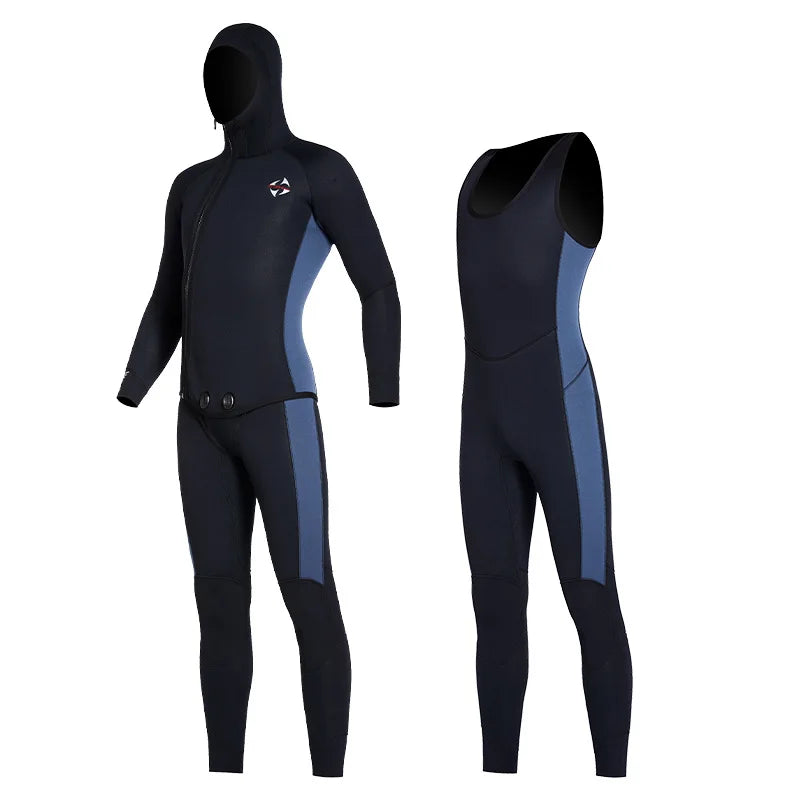 Men 5MM Neoprene Wetsuit 2-Pieces Set Diving Suit Scuba Spearfishing Snorkeling Surfing Wetsuit Deepwater Thermal Swimsuit