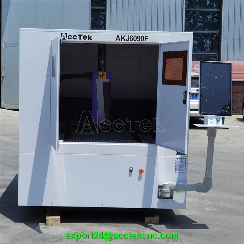 Fiber Laser Cutter AccTek 6090 Fiber Laser Cutting Machine Full Cover Metal Laser Cutting Machinery 600*900mm