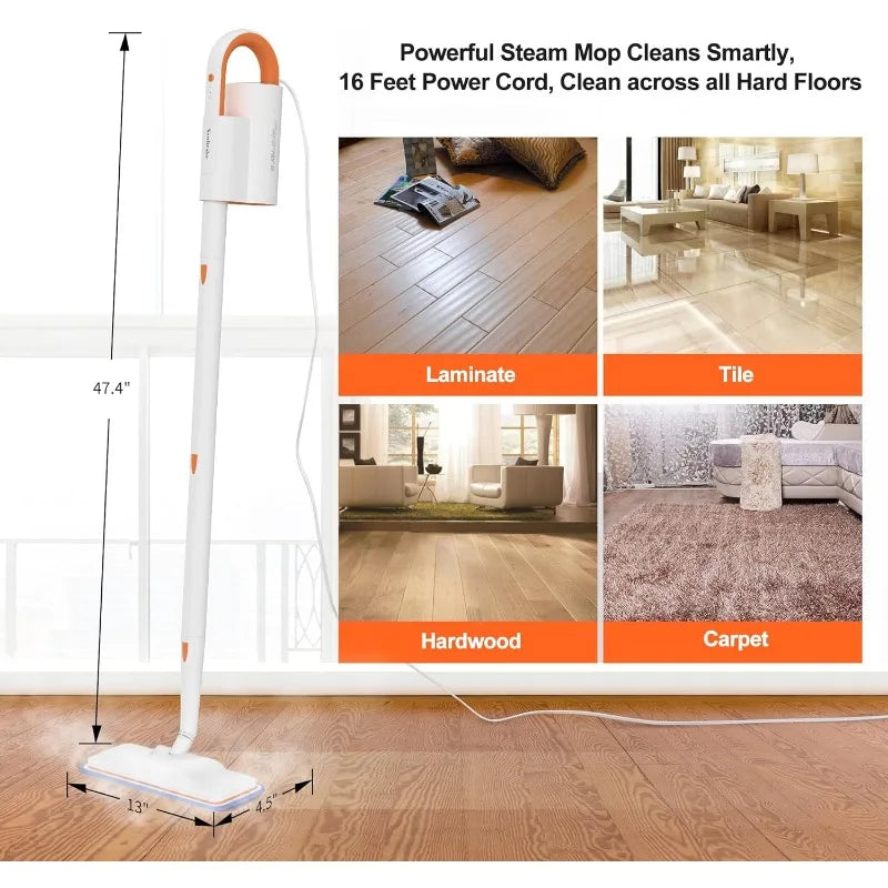 Newbealer Steam Mop & Detachable Handheld Cleaner, 250ml 1200W Powerful Floor Steamer, 3 Adjustable Levels